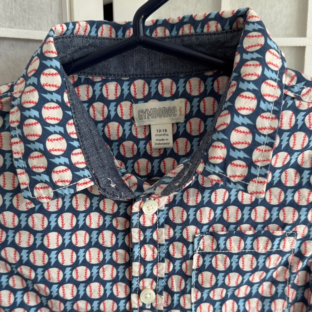 Gymboree Kids  Baseball Patterned Button Up Shirt Size 12-18M - Picture 2 of 4